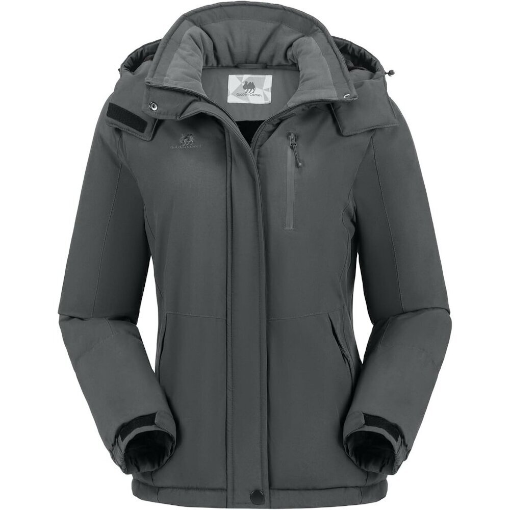 Women's Dark Gray Snow Ski Hooded Jacket Coat Mountain Snowboarding Waterproof